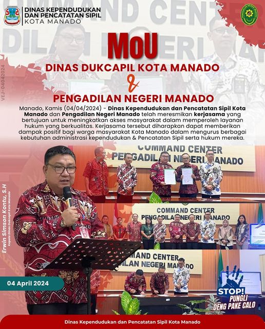 MoU Dinas Kependudukan dan Pencatatan Sipil Kota Manado dan Pengadilan Negeri Manado